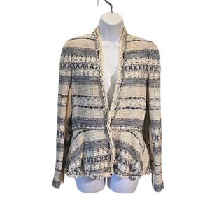 Rebecca‎ Taylor Tweed Peplum Blazer Womens M Beige Blue Geometric Office Career